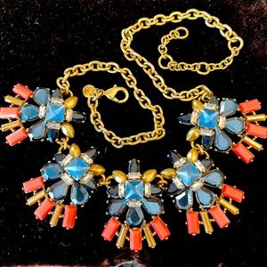 Jcrew blue, coral and gold necklace